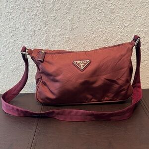 Prada Burgundy Nylon Shoulder Bag